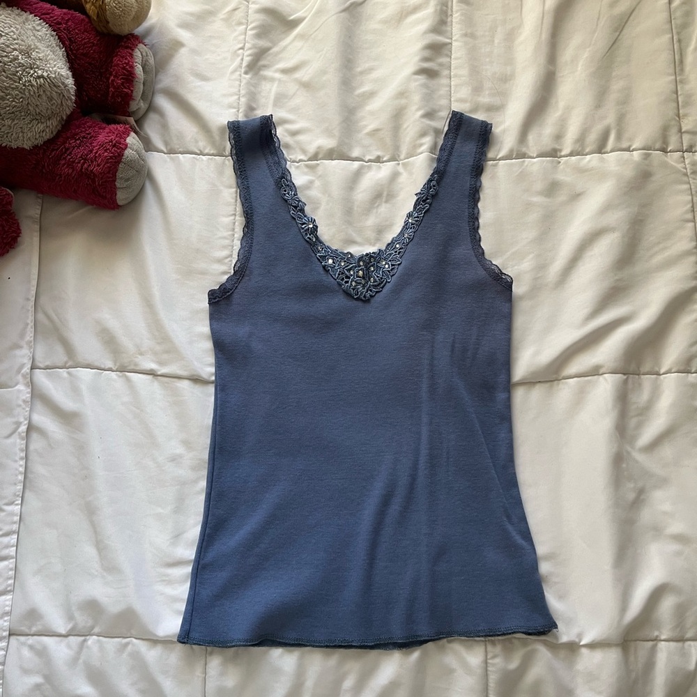 RAFAEL Blue Lace-Trimmed Camisole